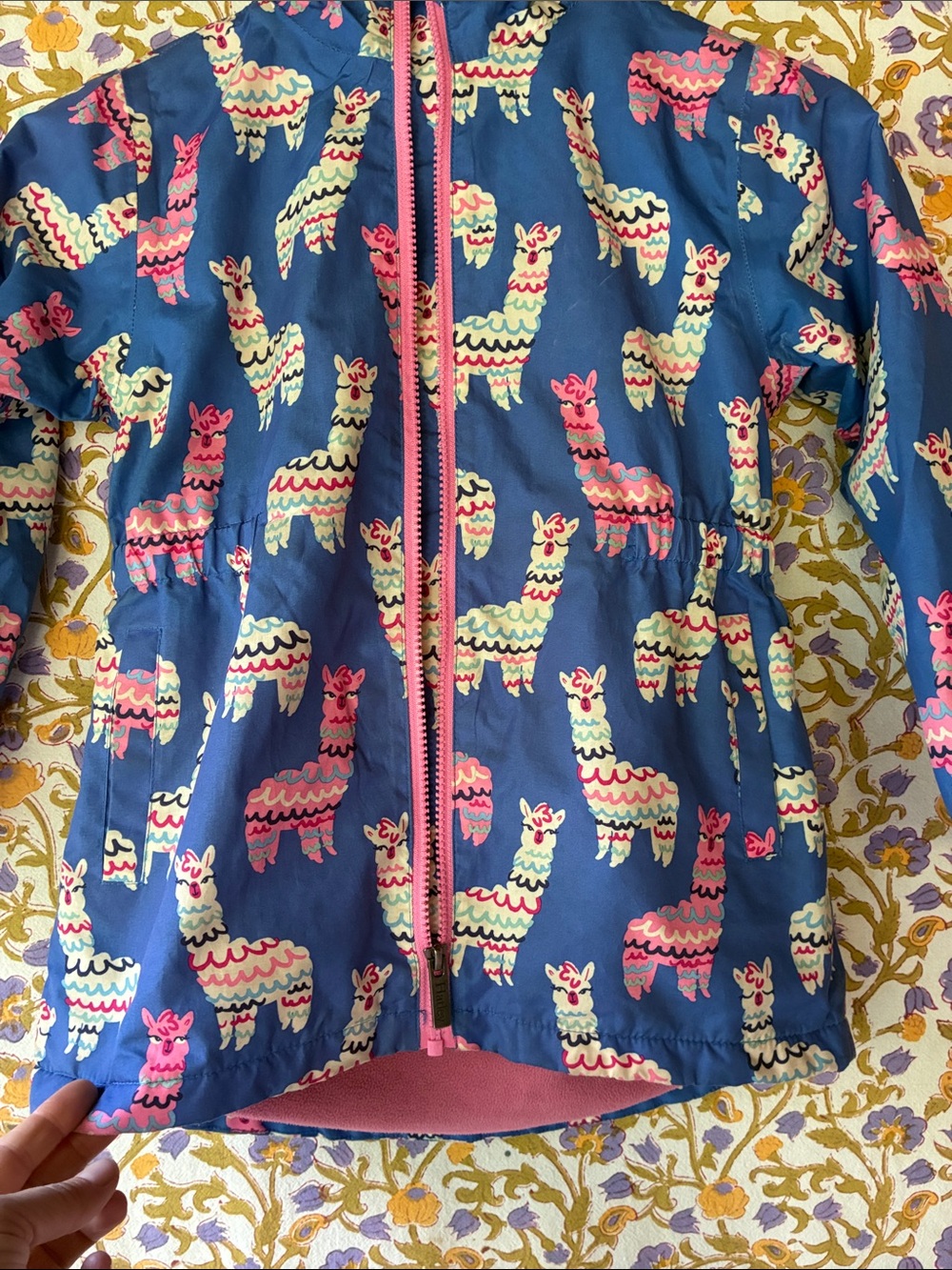 Hatley Pink Lined Kids' Hooded Jacket with Blue Trim - Picture 4 of 12